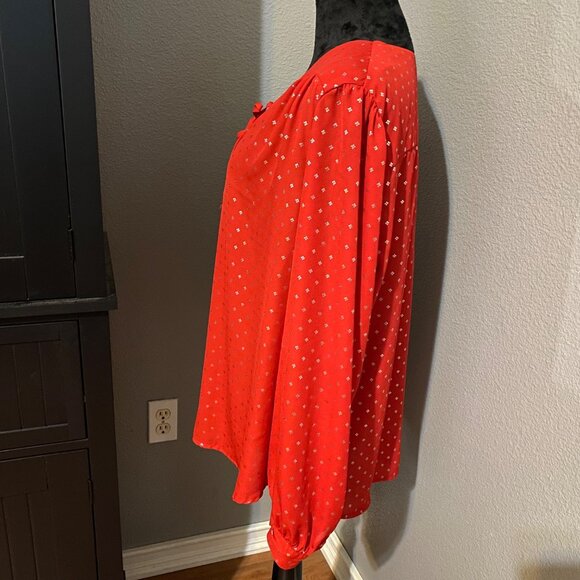 Faded Glory Blouse Womens XL 16-18 Red Peasant Silver Accents Tassels Boho - Picture 7 of 9